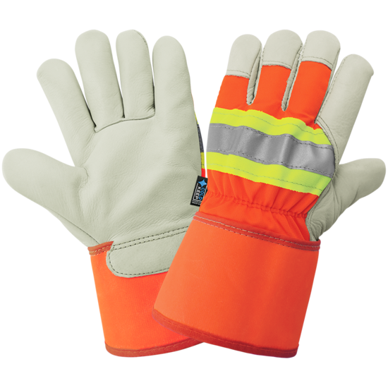 High-Visibility Standard-Grade Cowhide Leather Insulated Gloves with Safety Cuff