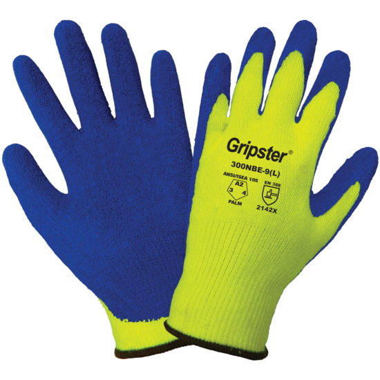 Gripster® Cut, Abrasion, and Puncture Resistant High-Visibility Etched Rubber-Coated Palm Gloves