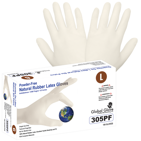 Natural Rubber Latex, Powder-Free, Industrial-Grade, Natural Color, 5-Mil, Textured Fingertips, 9.5-Inch Disposable Gloves