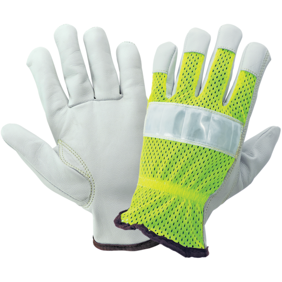 High-Visibility Mesh Back Premium Goatskin Leather Palm Drivers Style Gloves