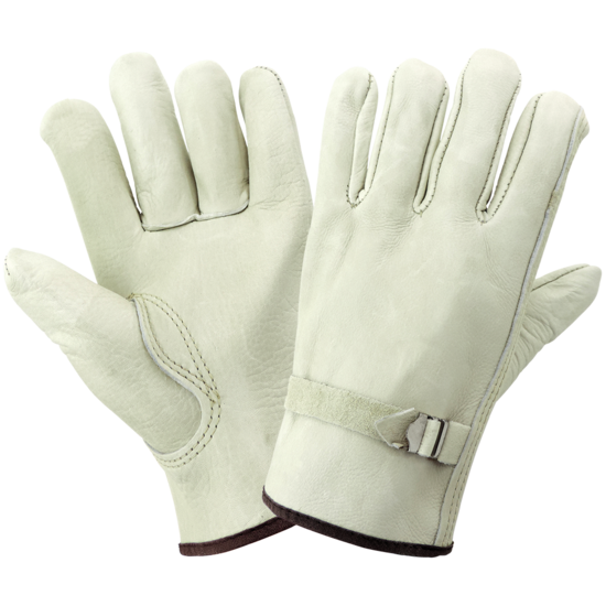 Premium-Grade Grain Cowhide Leather Drivers Gloves with Pull Strap Wrist