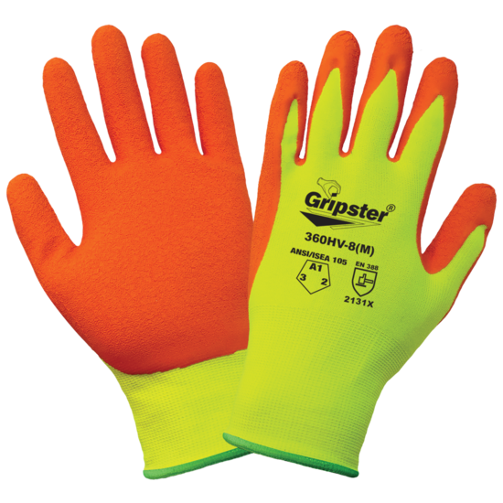 Gripster® Orange Etched Rubber Coated High-Visibility Lightweight Gloves with Cut, Abrasion, and Puncture Protection