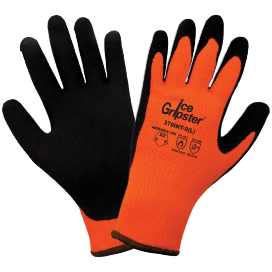 Ice Gripster® Water Repellent Heavy Napped Rubber Coated High-Visibility Low Temperature Gloves with Cut, Abrasion, and Puncture Resistance