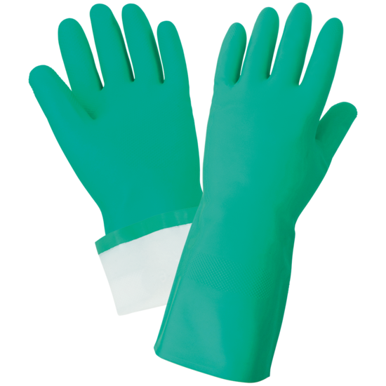 FrogWear® Flock-Lined 15-Mil Green Nitrile Raised Diamond Pattern Grip Unsupported Gloves