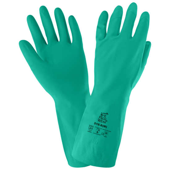 FrogWear® Unsupported, Chlorinated, 13-Inch, 16-Mil, Sea Green Nitrile Gloves with a Bisque Grip Finish