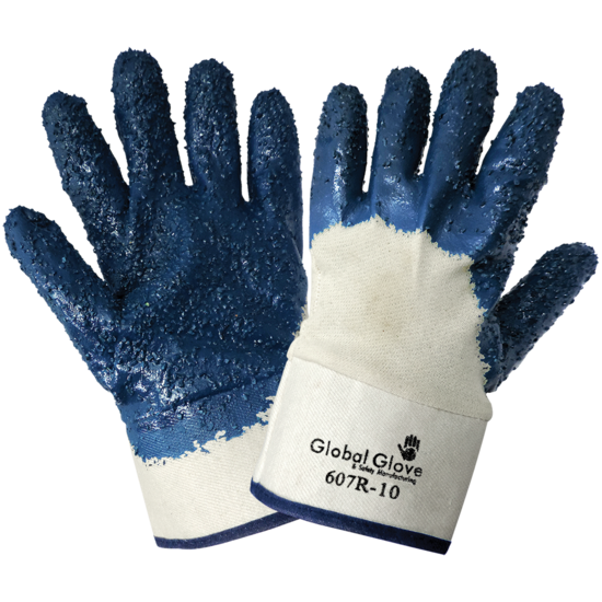 Rough Finish Solid Nitrile Three-Quarter Coated Two-Piece Jersey Gloves