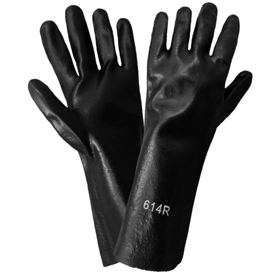 Economy 14-Inch Black PVC on Cotton Interlock Liner Solvent Resistant Gloves