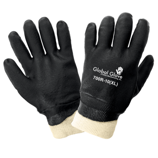 Jersey Liner Double-Coated with Black PVC Chemical Handling Gloves