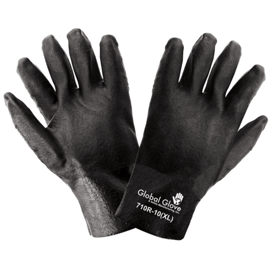 Jersey Liner Double-Coated with Black PVC 10-Inch Chemical Handling Gloves