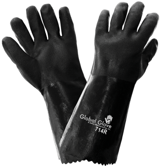 Jersey Liner Double-Coated with Black PVC 14-Inch Chemical Handling Gloves