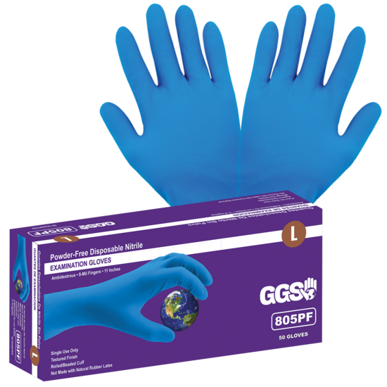 Heavyweight Nitrile, Powder-Free, Examination-Grade, Blue, 8-Mil, Textured Fingertips, 11-Inch Disposable Gloves