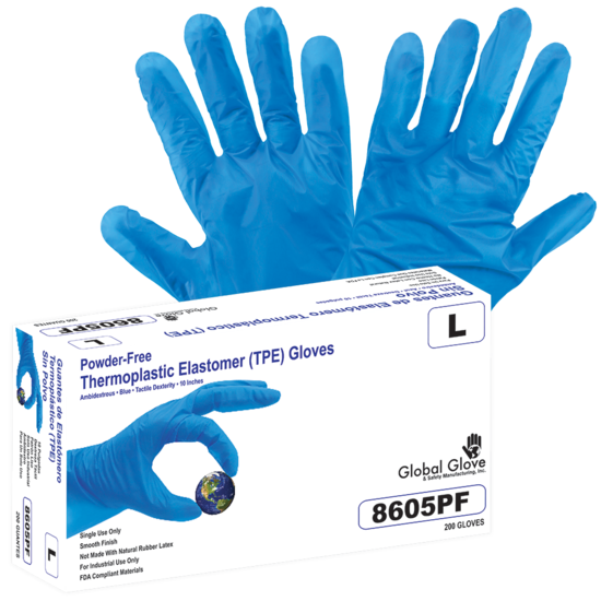 Keto-Handler Plus Thermoplastic Elastomer (TPE), Powder-Free, Industrial-Grade, Blue, 2-Mil, Lightweight, Smooth Finish, 10-Inch Disposable Gloves