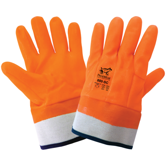 FrogWear® Cold Protection High-Visibility Insulated Double-Coated PVC Waterproof Chemical Gloves with Cut, Abrasion, and Puncture Resistance