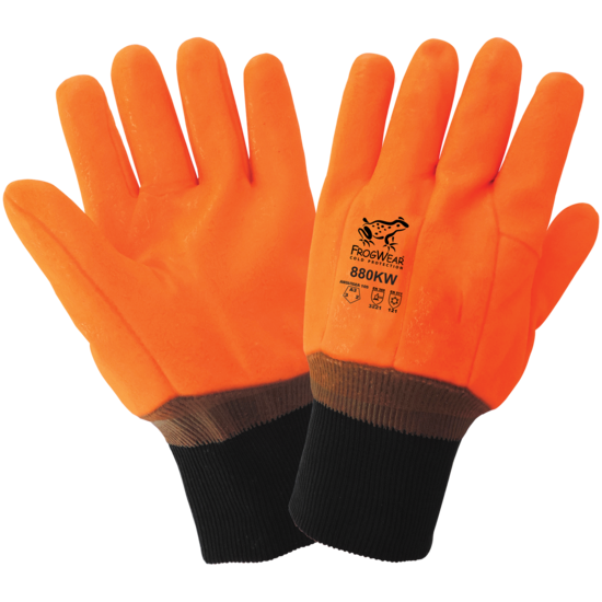 FrogWear® Cold Protection High-Visibility Insulated Double-Coated with PVC Chemical Handling Gloves with Cut, Abrasion, and Puncture Resistance