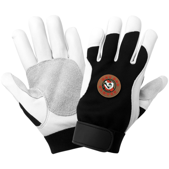 Hot Rod Gloves® Premium-Grade Grain Goatskin Leather Palm Mechanics Style Gloves with an Anti-Shock/Vibration Dampening Palm