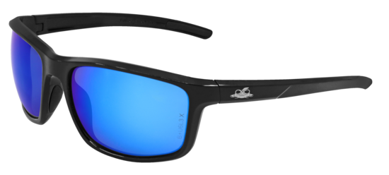 Pompano™ Blue Mirror Performance Fog Technology Lens, Shiny Black Frame Safety Glasses