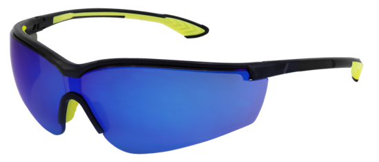 Chromis&trade; Blue Mirror Anti-Fog Lens, Shiny Black Frame Safety Glasses
