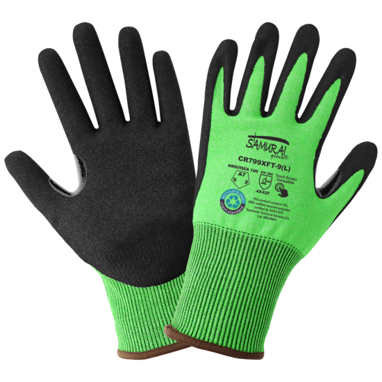 Samurai Glove® High-Visibility Nitrile Coated 18-Gauge rPET Recycled Cut Resistant Gloves with Touch Screen Fingers