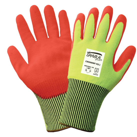 Samurai Glove® High-Visibility Cut, Abrasion, and Puncture Resistant Mach Finish Nitrile Double-Dipped Gloves - LIMITED STOCK