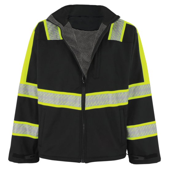 FrogWear® HV - Premium Enhanced Visibility Black Sherpa-Lined Softshell Jacket