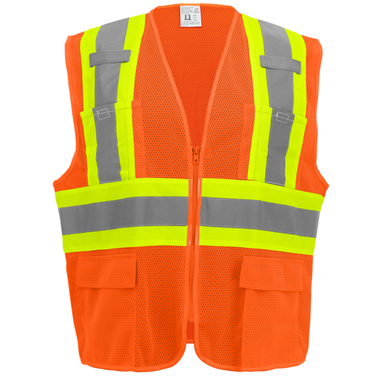 FrogWear® HV High-Visibility Orange Lightweight Mesh Surveyors Vest with Contrasting Trim