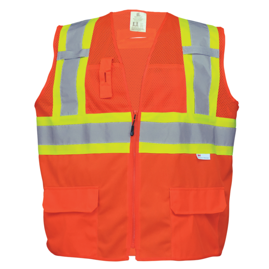 FrogWear® HV Solid and Mesh Polyester High-Visibility Orange Surveyors Safety Vest
