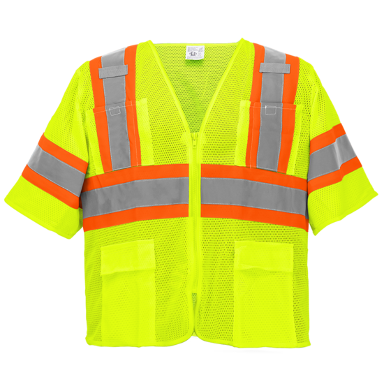 FrogWear® HV High-Visibility Mesh Polyester Surveyors Safety Vest with Sleeves