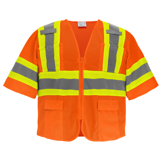 FrogWear® HV High-Visibility Orange Mesh Polyester Surveyors Safety Vest with Sleeves