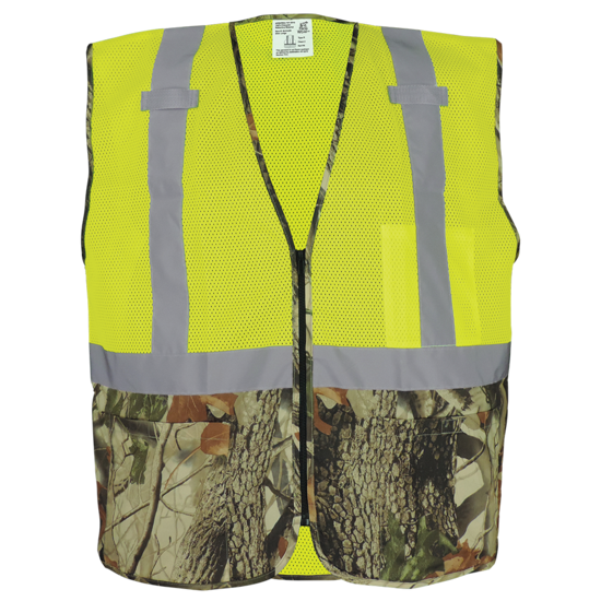 FrogWear® HV High-Visibility Yellow/Green Safety Vest with Camouflage Bottom