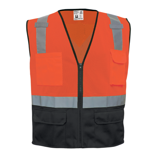 FrogWear® HV Orange Lightweight Mesh Polyester Safety Vest with Black Solid Bottom