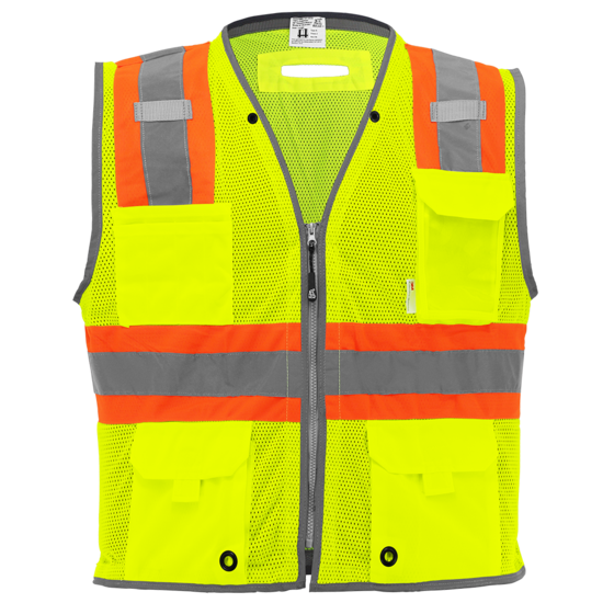 FrogWear® HV Premium High-Visibility Yellow/Green Polyester Surveyors Safety Vest