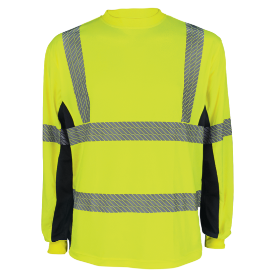 FrogWear® HV Premium Athletic High-Visibility Long-Sleeved Shirt with Breathable Black Mesh