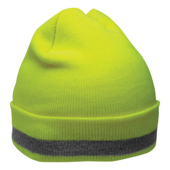 FrogWear® HV High-Visibility Yellow/Green Stretch Beanie Hat with Reflective Stripe