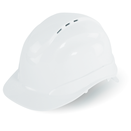 Bullhead Safety™ Head Protection White Vented Cap Style Hard Hat With Six-Point Ratchet Suspension