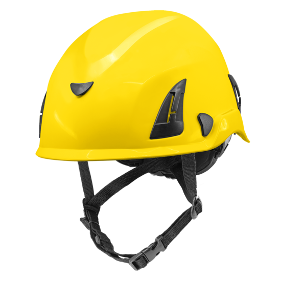 Bullhead Safety™ Head Protection - Yellow Climbing Style Protective Helmet with Six-Point Ratchet Suspension and Four-Point Chin Strap