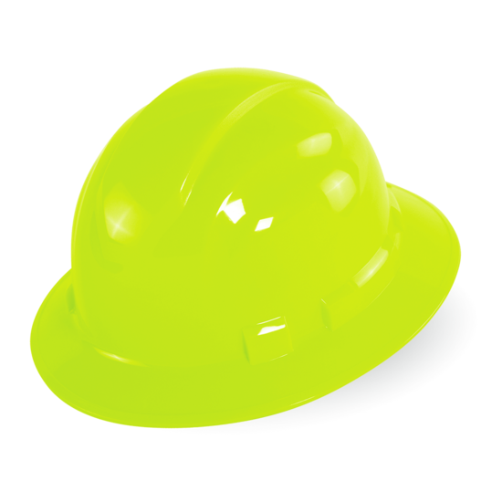 Bullhead Safety™ Head Protection High-Visibility Yellow/Green Unvented Full Brim Style Hard Hat With Six-Point Ratchet Suspension