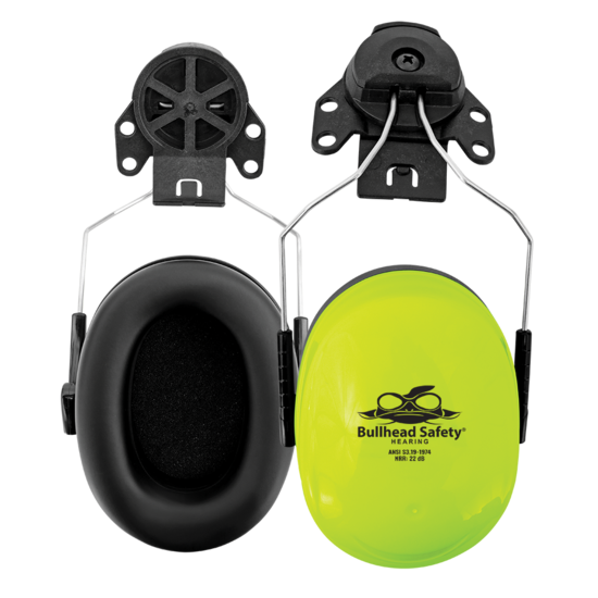 Bullhead Safety® Hearing Protection Premium High-Visibility Cap Mounted NRR 22 dB Earmuffs