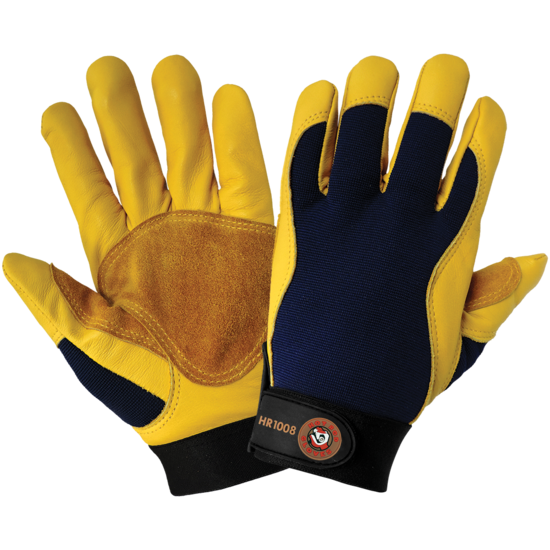 Hot Rod Gloves® Premium-Grade Grain Calfskin Leather Double Palm Mechanics Style Gloves with a Spandex Back - LIMITED STOCK