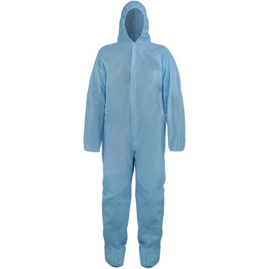 FrogWear&trade; Premium, Blue, Self-Extinguishing, Anti-Static Disposable Coveralls with Boots and a Hood
