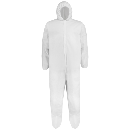 FrogWear&trade; &nbsp;FDA Compliant, Anti-Static, White, SMMS Material Disposable Non-Woven Coveralls with Hood and Boots