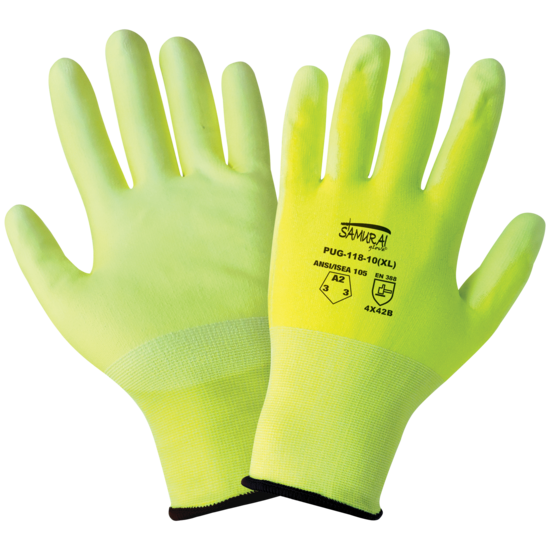 Samurai Glove® High-Visiblity PU Coated Cut, Abrasion, and Puncture Resistant Gloves