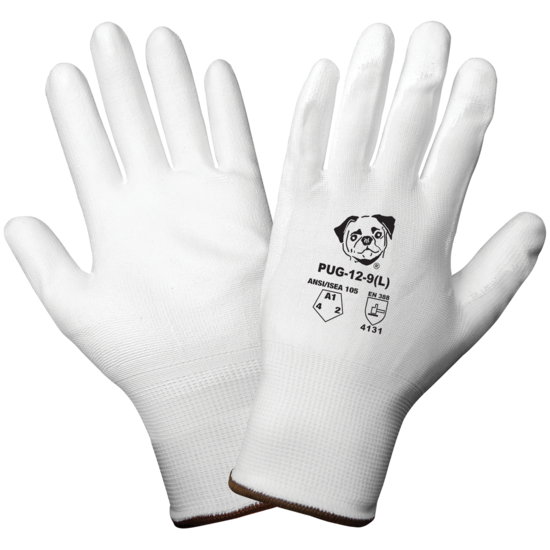 PUG™ White Lightweight Polyurethane Coated Anti-Static/Electrostatic Compliant Gloves with Cut, Abrasion, and Puncture Resistance