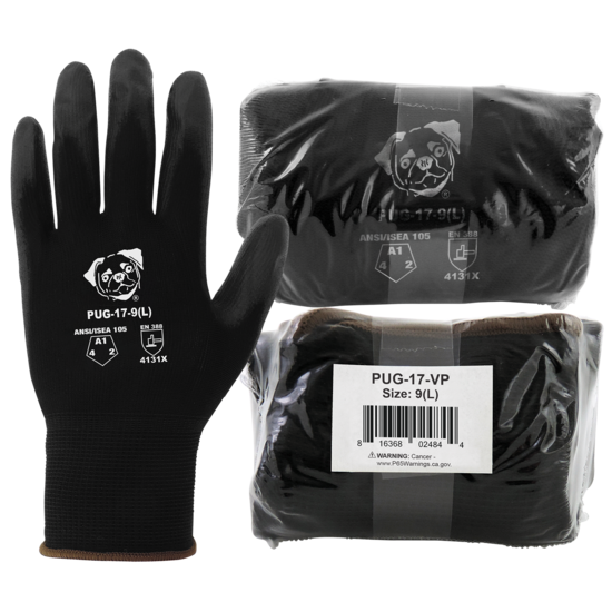 PUG™ Vend-Pack Black Lightweight Polyurethane Coated Anti-Static/Electrostatic Compliant Gloves with Cut, Abrasion, and Puncture Resistance