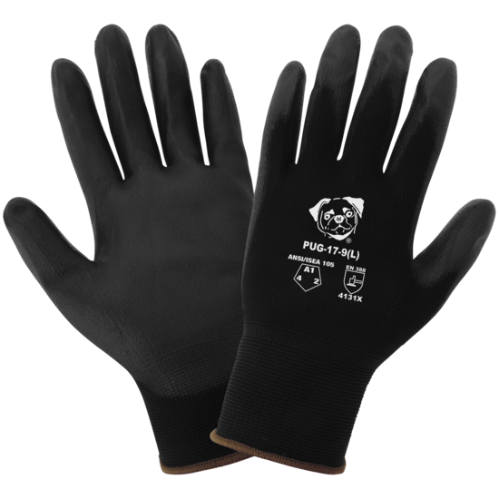 PUG™ Black Lightweight Polyurethane Coated Anti-Static/Electrostatic Compliant Gloves with Cut, Abrasion, and Puncture Resistance