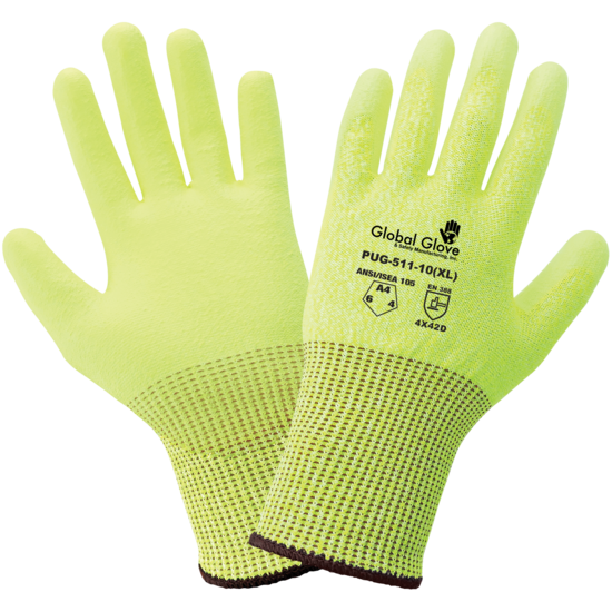 Polyurethane Coated High-Visibility Cut, Abrasion, and Puncture Resistant Gloves