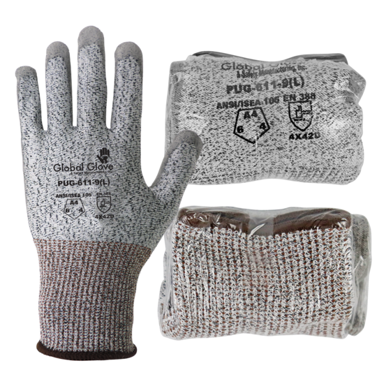 Polyurethane Coated 13-Gauge Salt-and-Pepper HPPE Cut Resistant Vend-Packed Gloves