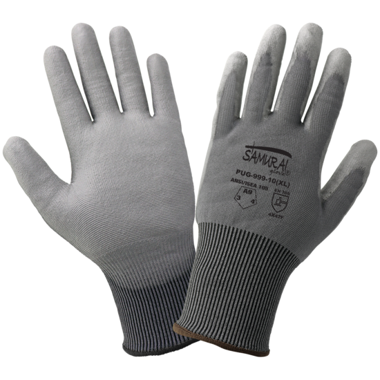 Samurai Glove® Smooth Polyurethane-Coated Seamless Gray Tuffalene® UHMWPE Cut, Abrasion, and Puncture Resistant Gloves