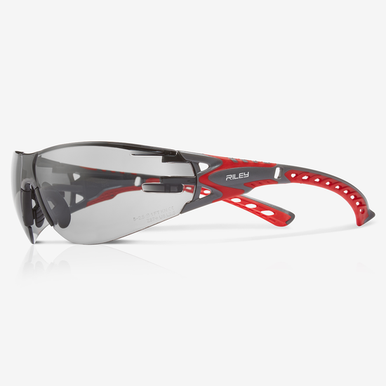 Stream Evo&trade; Small Gray Anti-Fog Lens, Gray and Red Frame Safety Glasses