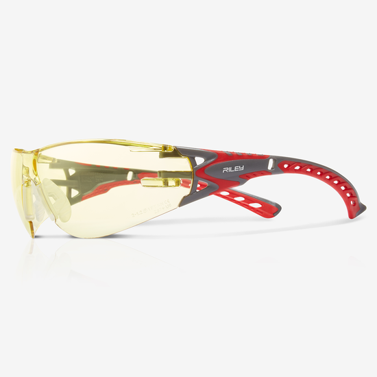 Stream Evo&trade; Small Amber Anti-Fog Lens, Gray and Red Frame Safety Glasses