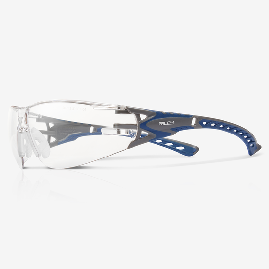 Stream Evo&trade; Eco Clear Anti-Fog Lens, Gray and Blue Frame Safety Glasses